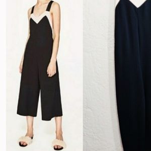 ZARA WIDE LEG BLACK CROPPED JUMPSUIT